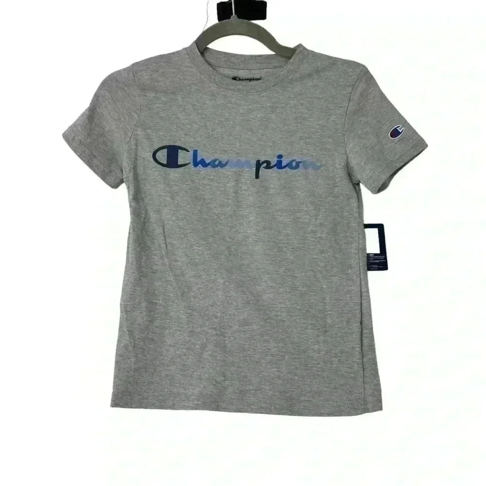 Champion Boys Size Small Gray T-Shirt Ombré Logo Athletic Activewear NWT